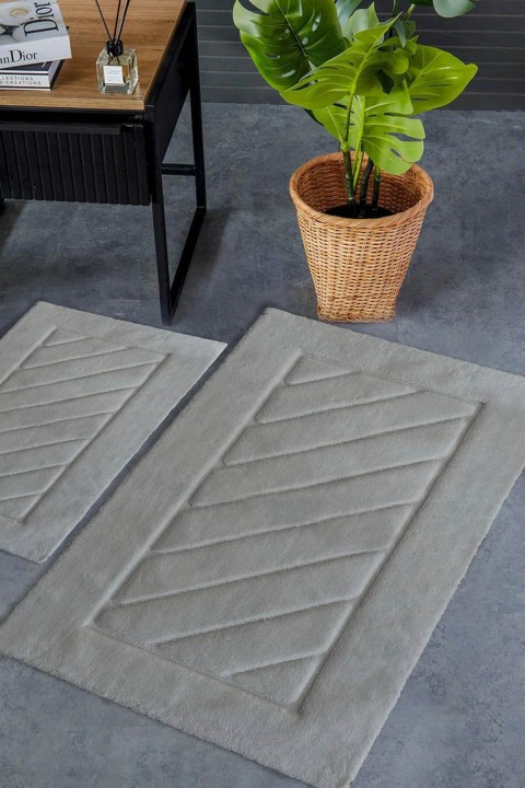 İyi Geceler HCW Cross %100 Pamuk Viskon 2 Parça Banyo Paspas Seti - Gri