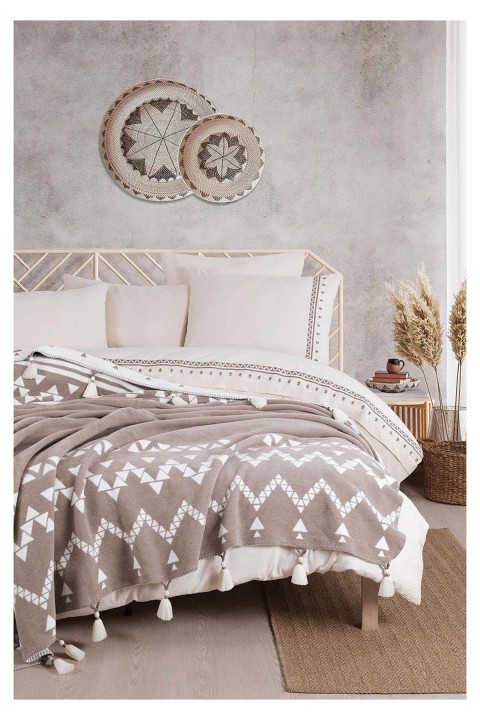 İyi Geceler Keops Battaniyeli Çift Kişilik Nevresim Takımı - Vizon