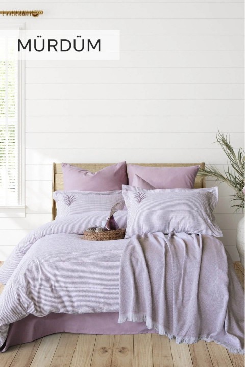 İyi Geceler Maribell %100 Pamuklu Çift Kişilik 7 Parça Pikeli Nevresim Takımı Mürdüm - Mürdüm