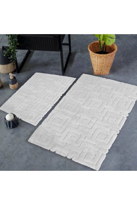 İyi Geceler Meander 2'li Ekru Renkli Banyo Paspası Takımı - Ekru