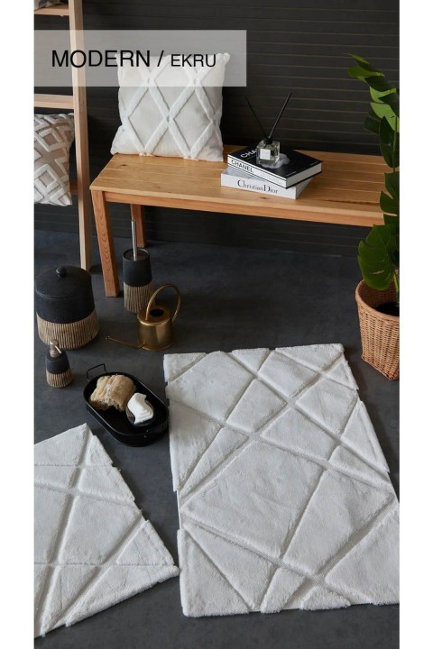 İyi Geceler Modern Pamuklu 2 Li Paspas Seti - Ekru