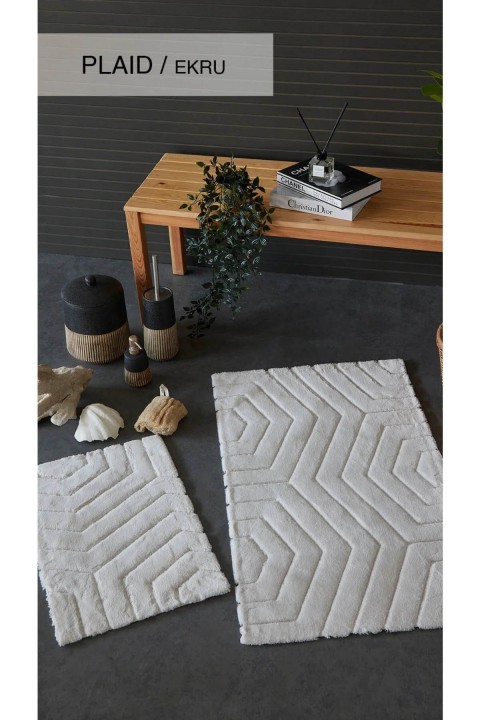 İyi Geceler Plaid Pamuklu 2 Li Paspas Seti - Ekru