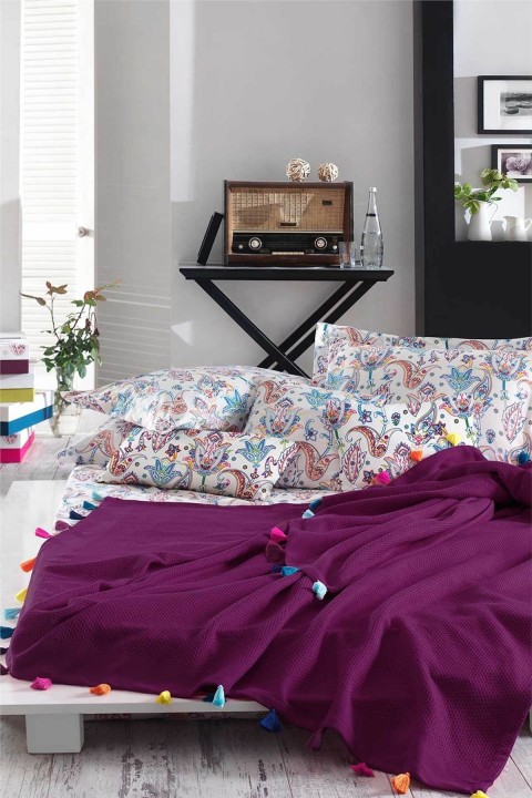 İyi Geceler Style Up Çift Kişilik Pikeli Nevresim Takımı - Mürdüm