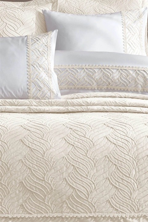 İyi Geceler Talia Çift Kişilik 7 Parça Yatak Örtüsü Seti - Ekru