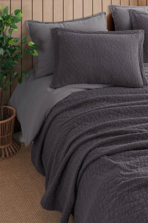 İyi Geceler Zen Stone Çift Kişilik %100 Pamuk Yatak Örtüsü Seti - Antrasit