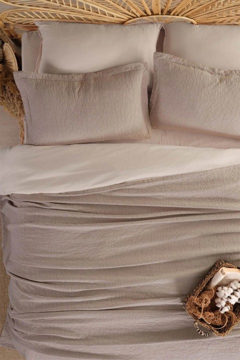 İyi Geceler Zen Stone Çift Kişilik %100 Pamuk Yatak Örtüsü Seti - Bej