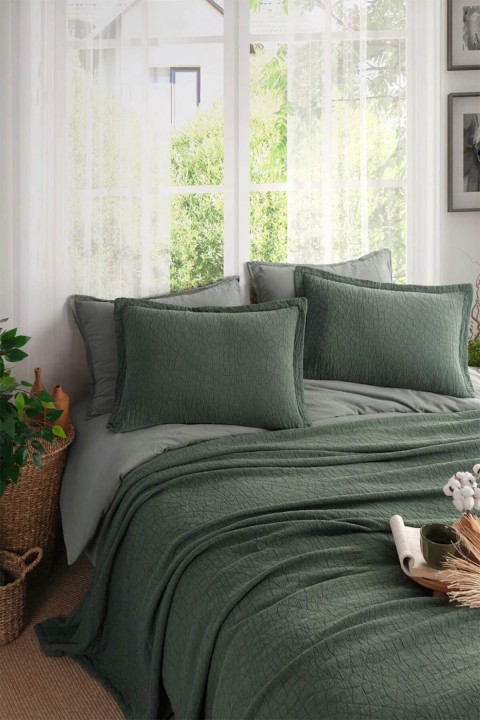 İyi Geceler Zen Stone Çift Kişilik %100 Pamuk Yatak Örtüsü Seti - Haki