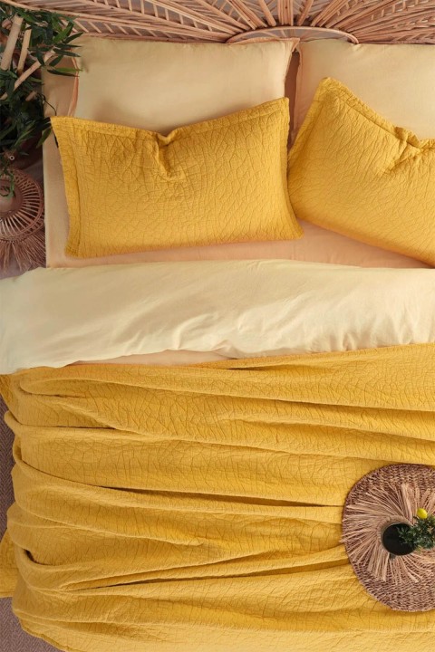 İyi Geceler Zen Stone Çift Kişilik %100 Pamuk Yatak Örtüsü Seti - Hardal