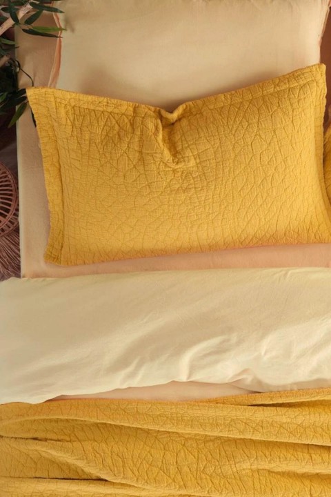 İyi Geceler Zen Stone Çift Kişilik %100 Pamuk Yatak Örtüsü Seti - Hardal