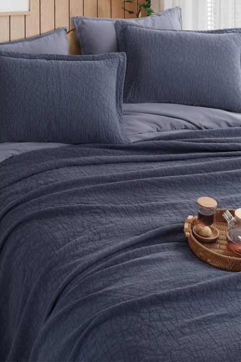 İyi Geceler Zen Stone Çift Kişilik %100 Pamuk Yatak Örtüsü Seti - İndigo