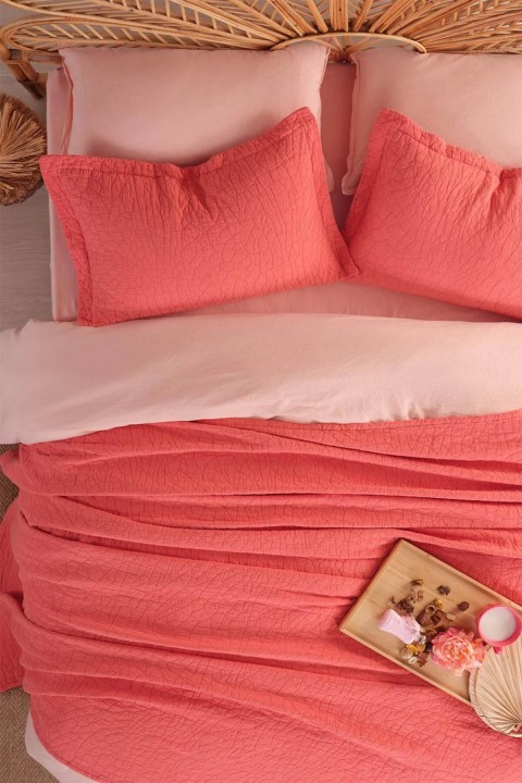 İyi Geceler Zen Stone Çift Kişilik %100 Pamuk Yatak Örtüsü Seti - Turuncu