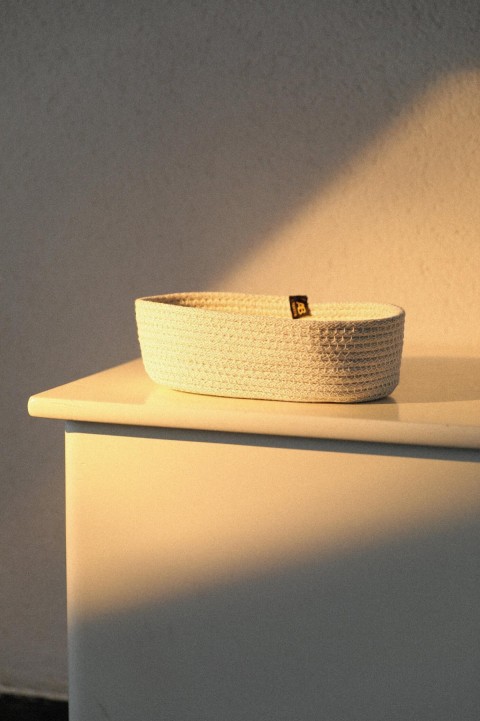 Jüt Halat Hasır Oval Sepet | Mutfak Banyo Organizeri - Krem