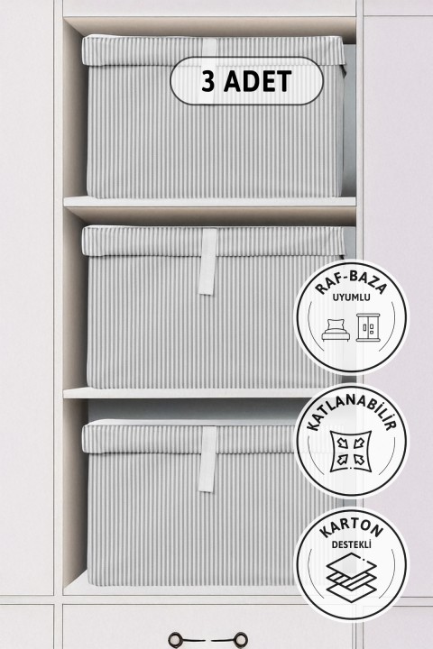 Kapaklı Mega 3'lü Hurç 60x40x30 - Gri
