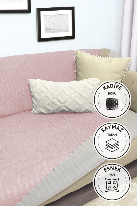 Kaymaz Taban Süngerli Kadife Koltuk 170x210 Pudra Kaymaz Taban Süngerli Kadife Koltuk 170x210 Pudra
