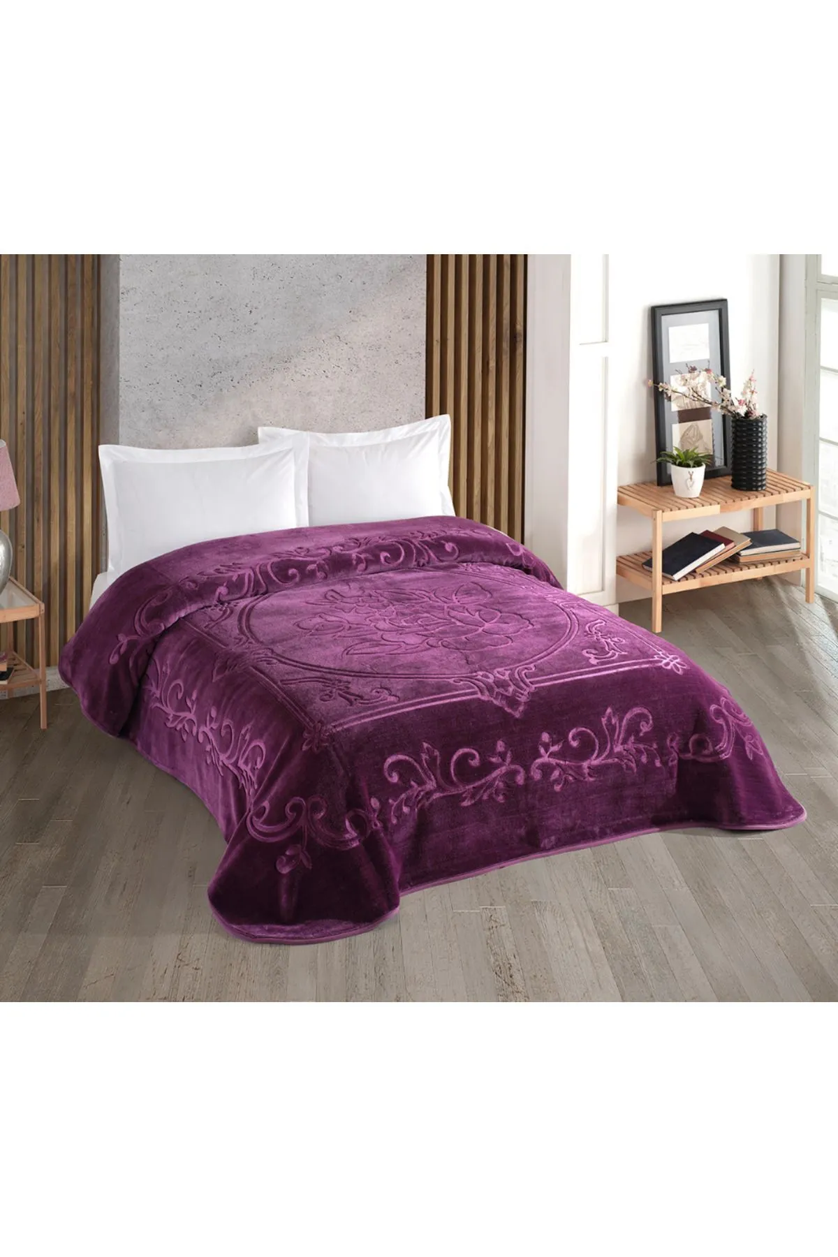 Kristal Blankent Çift Kişilik Battaniye 220x240 - Mürdüm