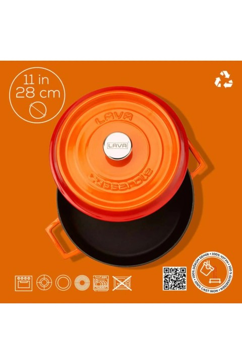 Lava 28 Cm Renkli Yayvan Tencere-Turuncu