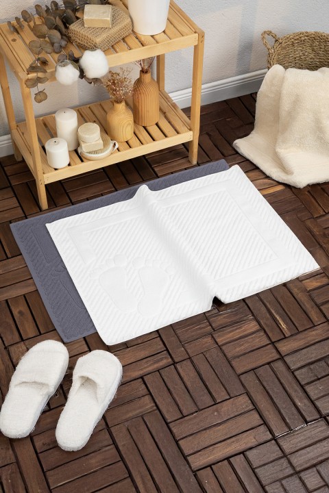 Leoline %100 Pamuk Premium 2li Ayak Havlusu - Beyaz - Antrasit