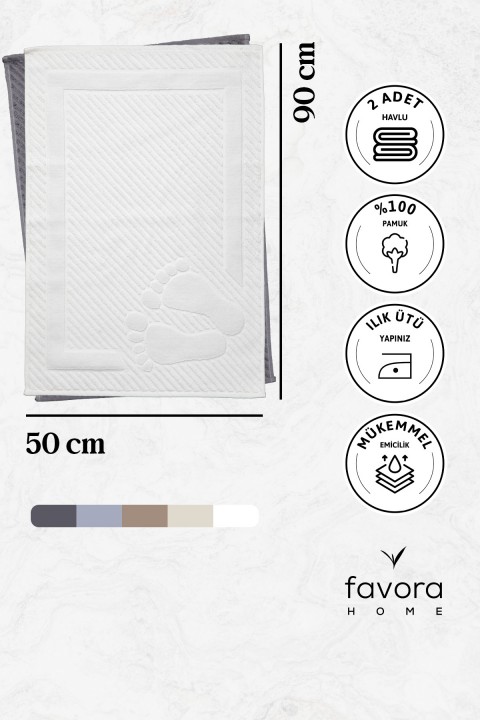 Leoline %100 Pamuk Premium 2'li Ayak Havlusu - Beyaz - Antrasit