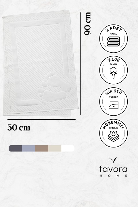 Leoline %100 Pamuk Premium 2'li Ayak Havlusu - Beyaz