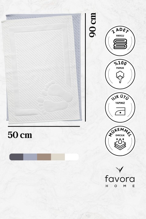 Leoline %100 Pamuk Premium 2'li Ayak Havlusu - Gri - Beyaz