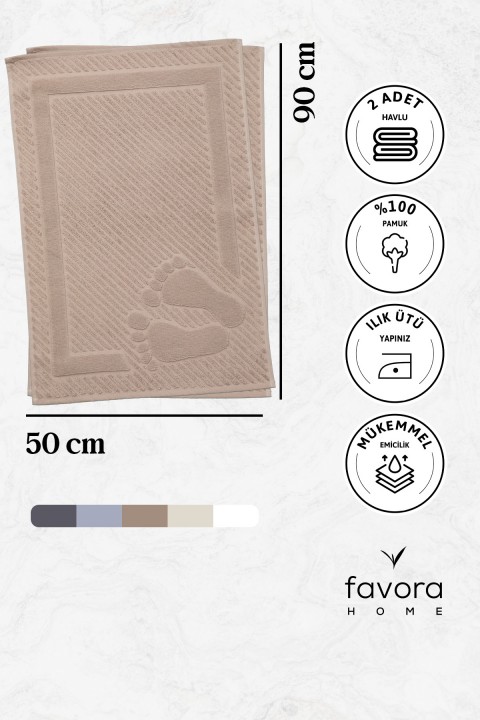 Leoline %100 Pamuk Premium 2'li Ayak Havlusu - Kahve