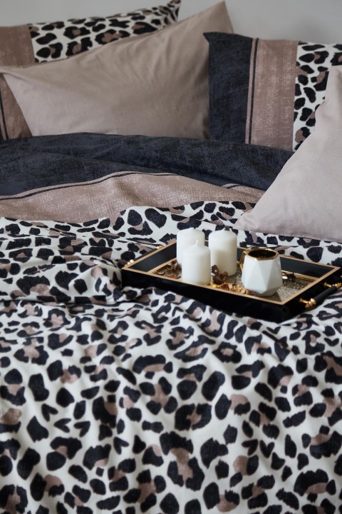 Leopar Leona %100 Pamuk Çift Kişilik Nevresim Takımı - Kahverengi