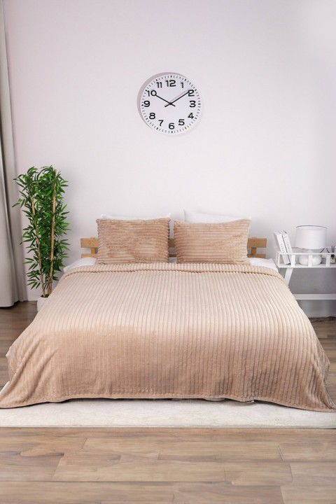 Linda 3 Parça Çift Kişilik Battaniye Seti - Vizon Linda 3 Parça Çift Kişilik Battaniye Seti - Vizon