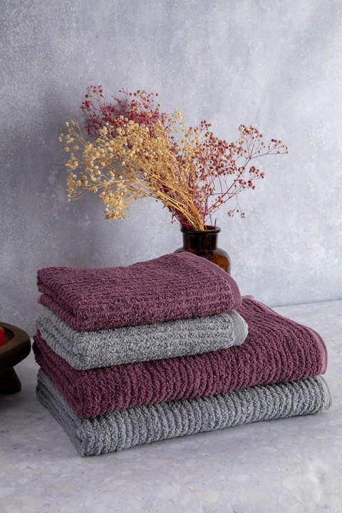 Line %100 Pamuk Luxury 6 Parça Havlu Hamam Seti - Gri Mürdüm