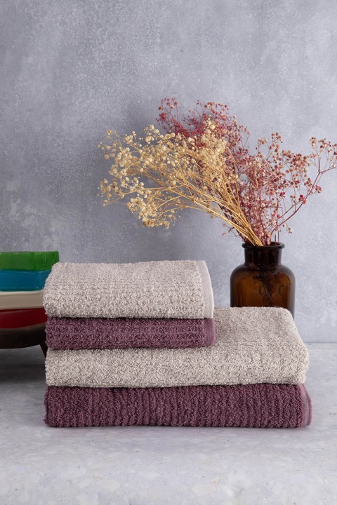 Line %100 Pamuk Luxury 6 Parça Havlu Hamam Seti - Bej Mürdüm