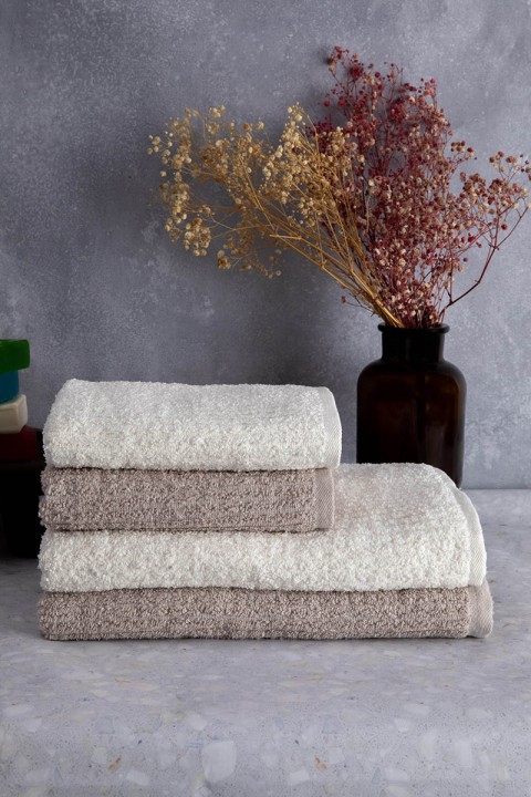 Line %100 Pamuk Luxury 6 Parça Havlu Hamam Seti - Bej Krem