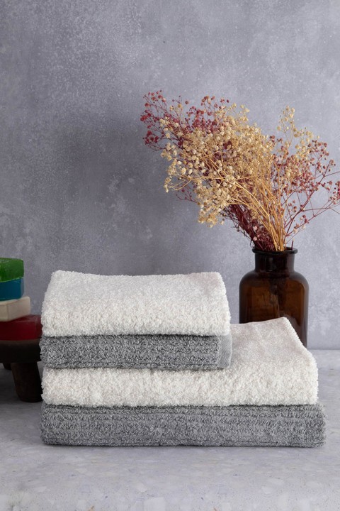 Line %100 Pamuk Luxury 6 Parça Havlu Hamam Seti - Gri Krem