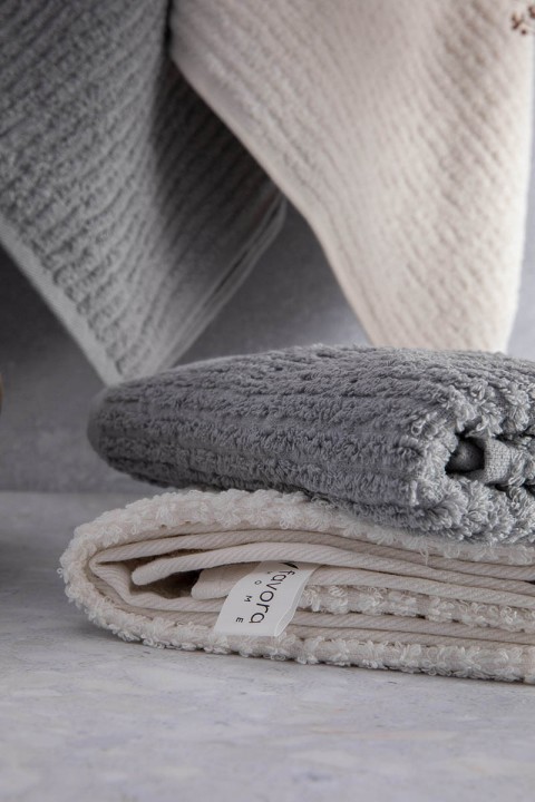 Line %100 Pamuk Luxury 6 Parça Havlu Hamam Seti - Gri Krem