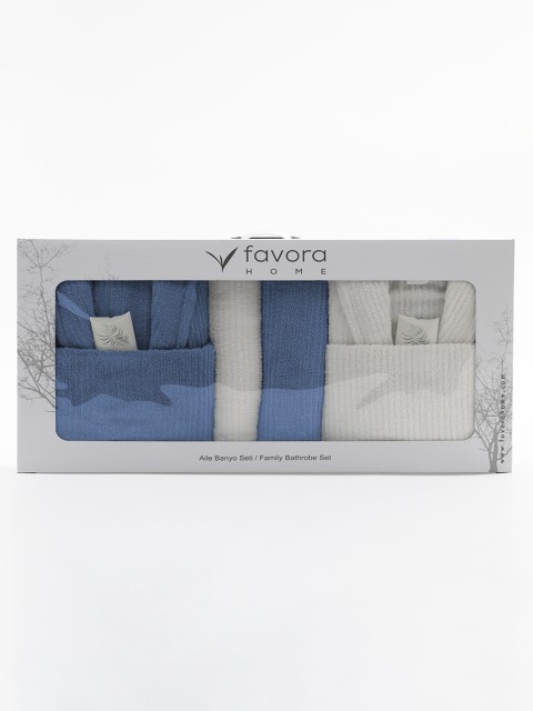 Line %100 Pamuk Luxury 8 Parça Aile Bornoz Seti - Lacivert - Krem
