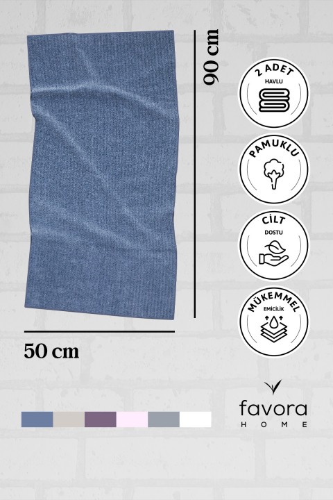 Line Luxury Pamuklu 2li El Yüz Havlusu 50x90 - İndigo