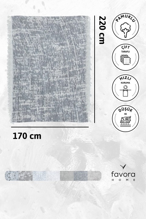 Liva Pamuklu Saçaklı Koltuk - Çekyat Örtüsü 170x220 - Gri