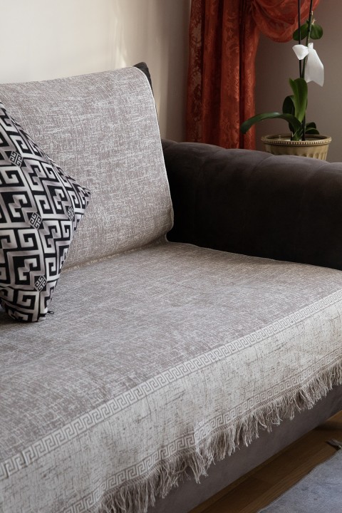Liva Pamuklu Saçaklı Koltuk - Çekyat Örtüsü 170x220 - Kahve