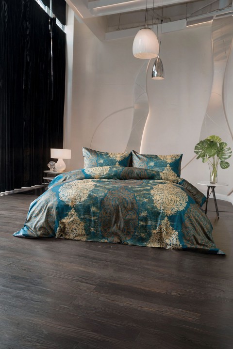 Maison Liora %100 Pamuk Saten Çift Kişilik Nevresim Takımı - Petrol