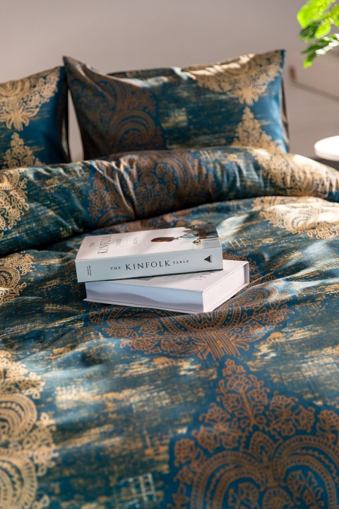 Maison Liora %100 Pamuk Saten Çift Kişilik Nevresim Takımı - Petrol