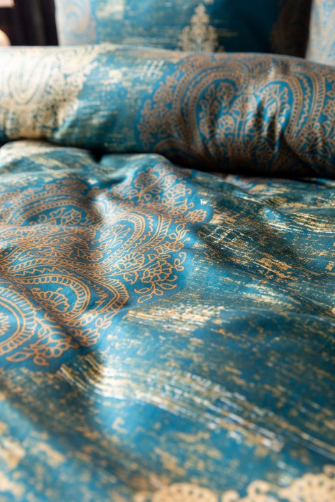 Maison Liora %100 Pamuk Saten Çift Kişilik Nevresim Takımı - Petrol