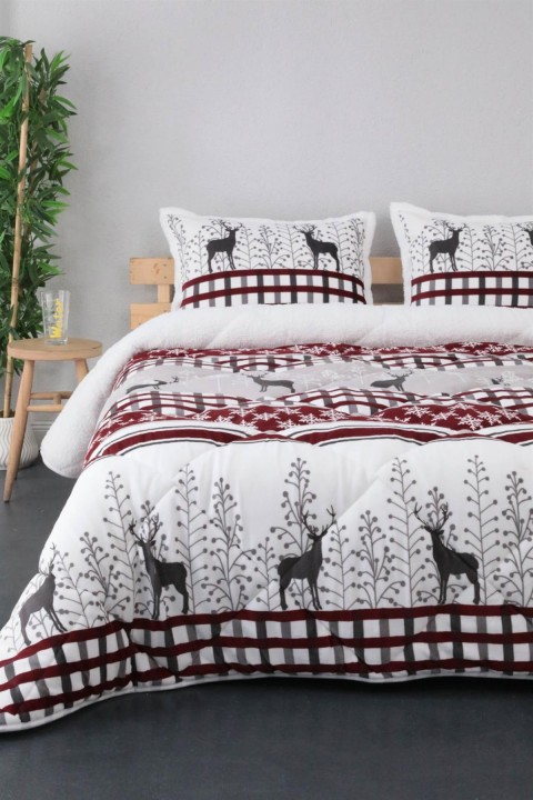 Merinos Comforter Deer Gri Çift Kişilik Yorgan Seti - Kırmızı
