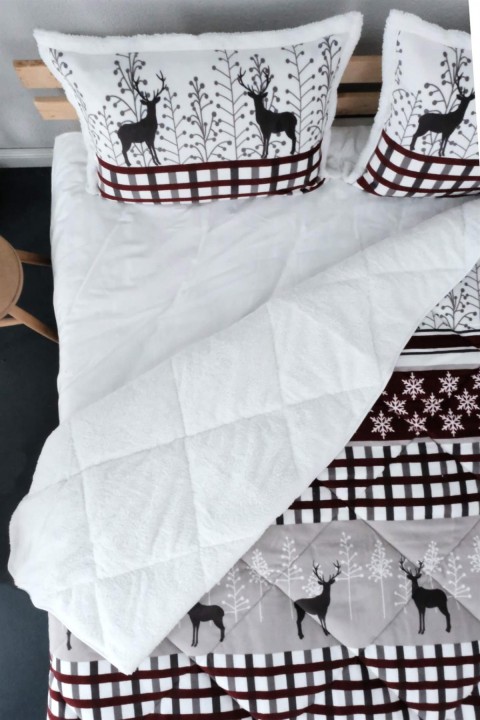 Merinos Comforter Deer Gri Çift Kişilik Yorgan Seti - Kırmızı