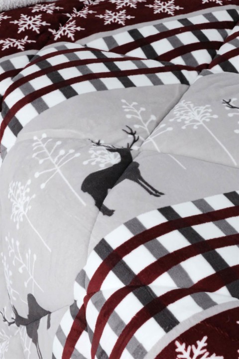 Merinos Comforter Deer Gri Çift Kişilik Yorgan Seti - Kırmızı
