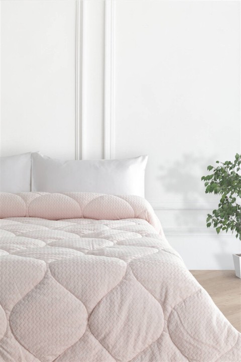Merinos Fashion Zigzaglı Çift Kişilik Micro Yorgan - Pudra
