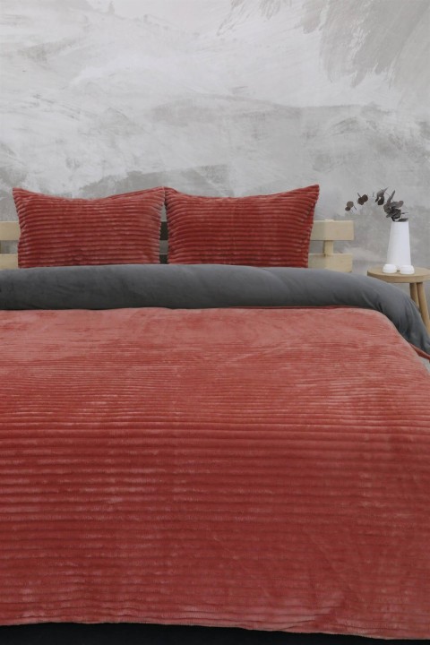 Merinos Eternity Fitilli Peluş Çift Kişilik Nevresim Takımı - Kiremit