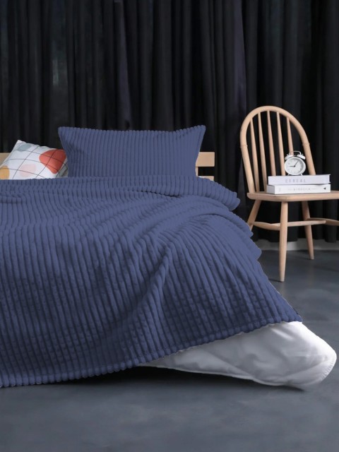 Merinos Modern Line 2 Parça Tek Kişilik Battaniye Seti - Lacivert
