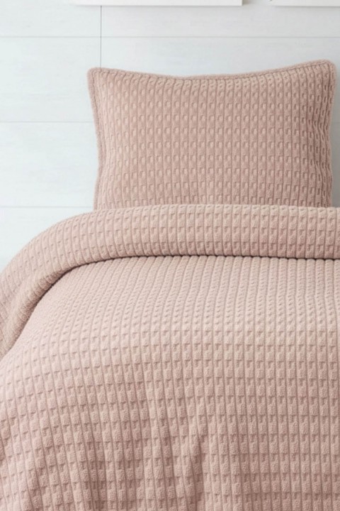 Merinos Modern Line Twist 2 Parça Tek Kişilik Battaniye Seti - Pudra
