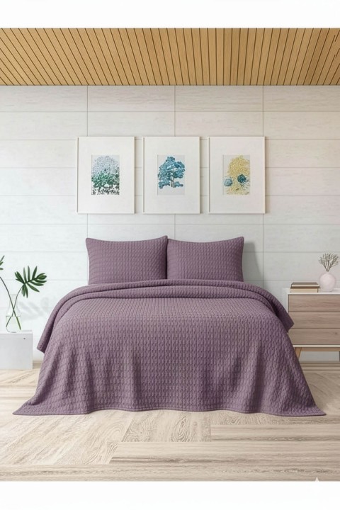 Merinos Modern Line Twist 3 Parça Çift Kişilik Battaniye Seti - Mor
