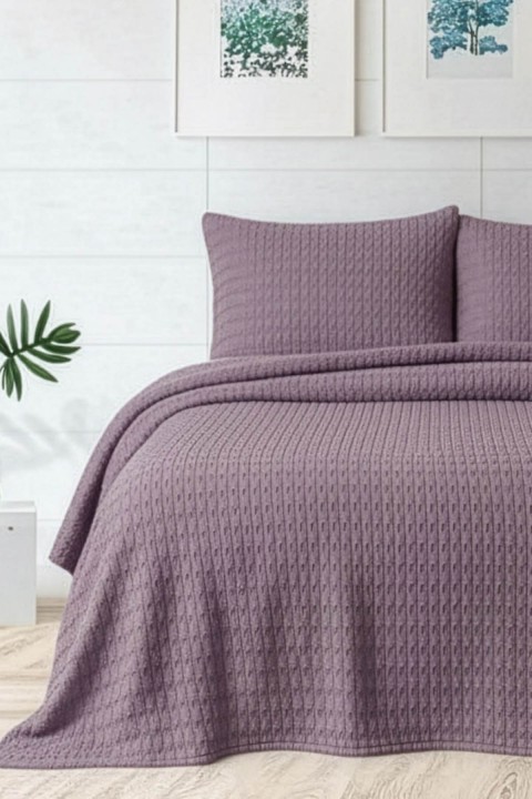 Merinos Modern Line Twist 3 Parça Çift Kişilik Battaniye Seti - Mor