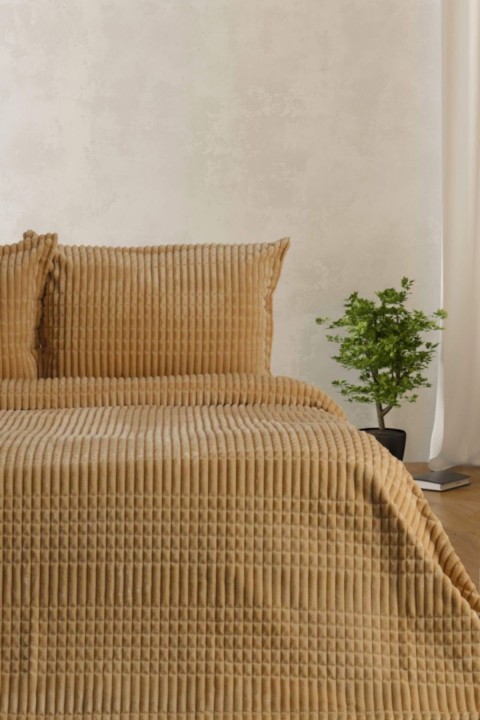 Merinos Modern Line 3 Parça Battaniye Seti - Hardal