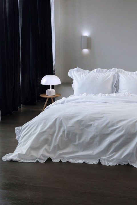 Naturis Premium %100 Pamuk Fırfırlı Çift Kişilik Nevresim Takımı- Beyaz